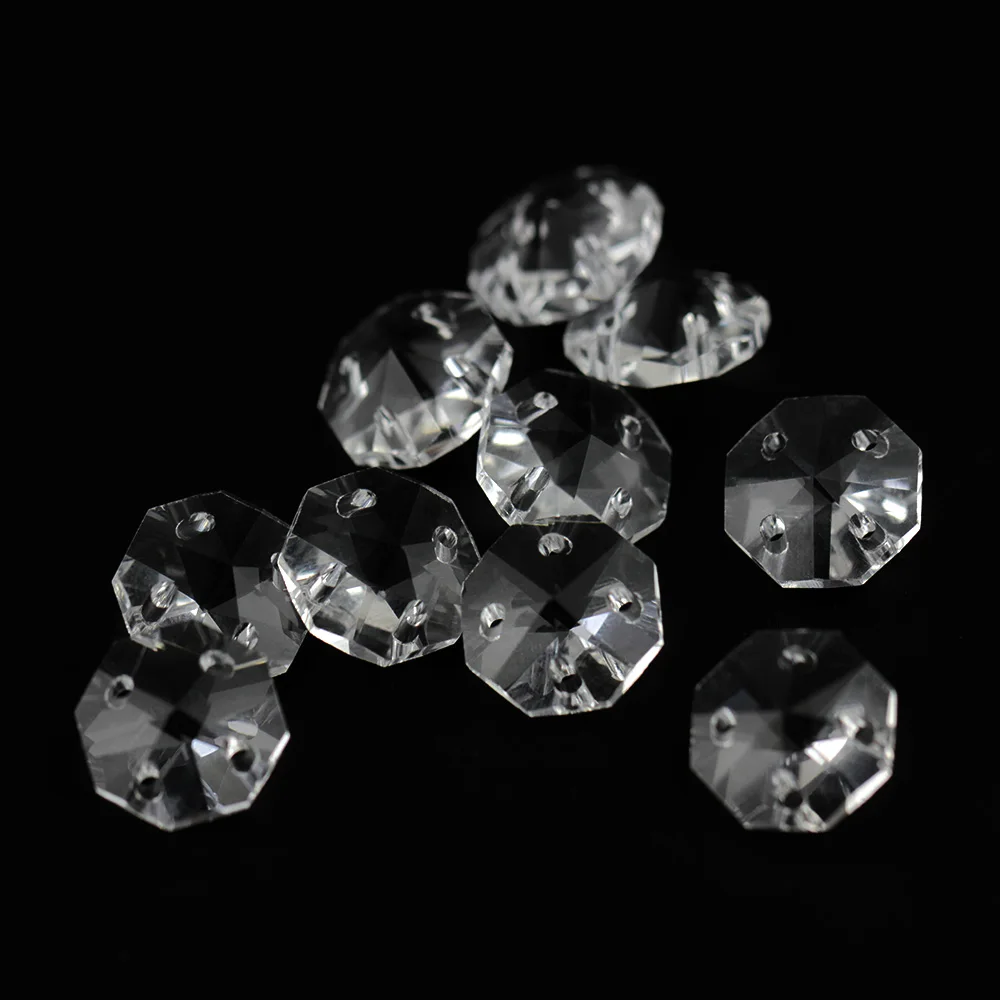 4 Holes Clear Octagon Crystal Chandelier Beads Glass Prism Beads 50pcs/lot Glass Chandelier Parts & DIY