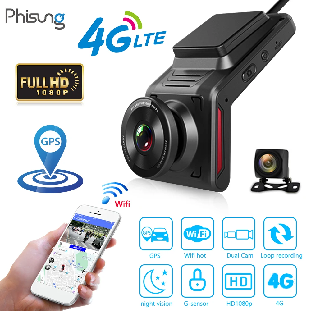 dash cam mirror Phisung K18 FHD 1080P 4G WiFi Car DVR DVRs Dashboard Camera GPS Dashcam with Rearview Camera Support APP Control Dash Cam vehicle blackbox dvr full hd 1080p