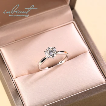 

inbeaut Classic Moissanite Ring 925 Silver D Color Pass Test Diamond Excellent Cut 1 Ct Moissanites Engagement Rings for Women