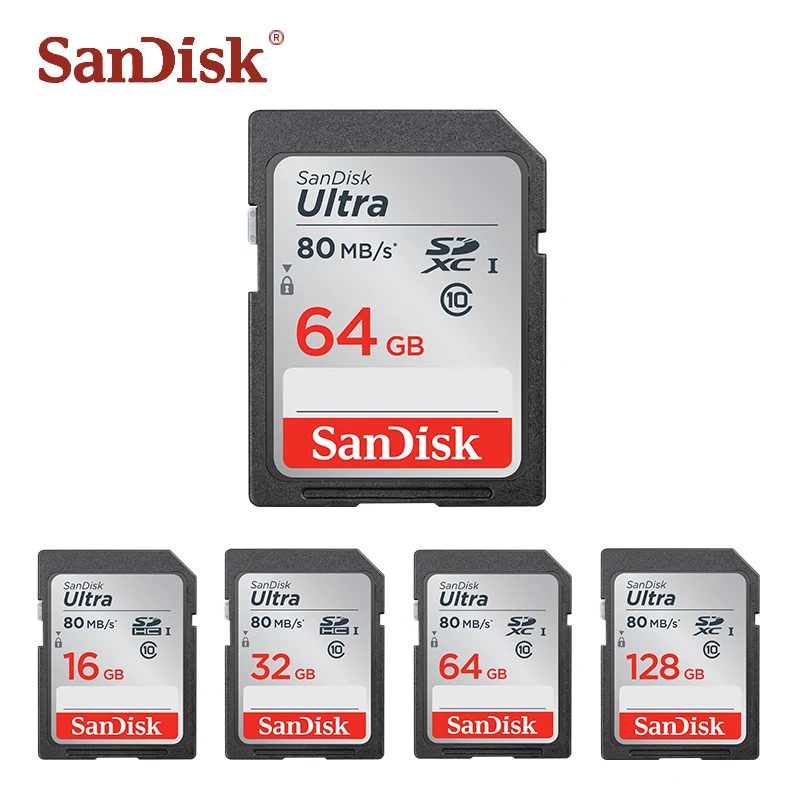 Оригинальная sd-карта SanDisk Ultra, 64 ГБ, 128 ГБ, SDXC, 16 ГБ, 32 ГБ, SDHC carte, SD класс 10, карта памяти R80Mb/s USH-1, флеш-карты для камеры