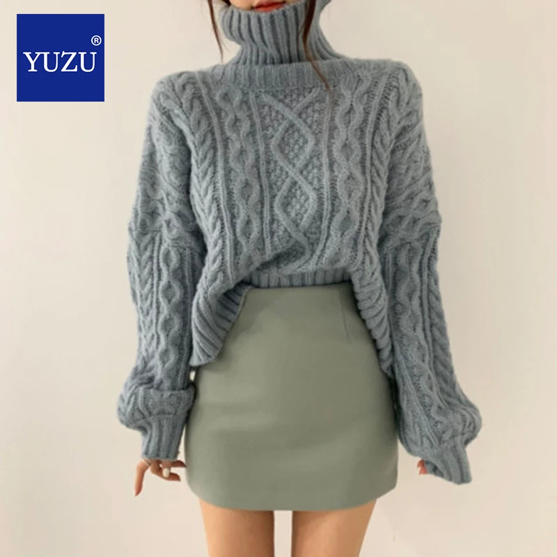 

Turtleneck Sweater Vintage Warm Thicken Batwing Sleeve Jumper Winter Clothes Women Twisted Wool Knitted Pullover Geometric Tops