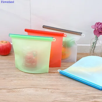 

Silicone Fresh-keeping Bag Vacuum Sealed Bag Food Storage Bag Refrigerator Food 1000ML Food Grade Silicone Bag Eco-friendly