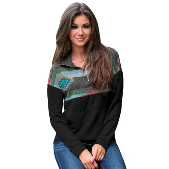

New Jersey Coat Print Pullover Lapel Zipper Long Sleeves L T-shirt 251474