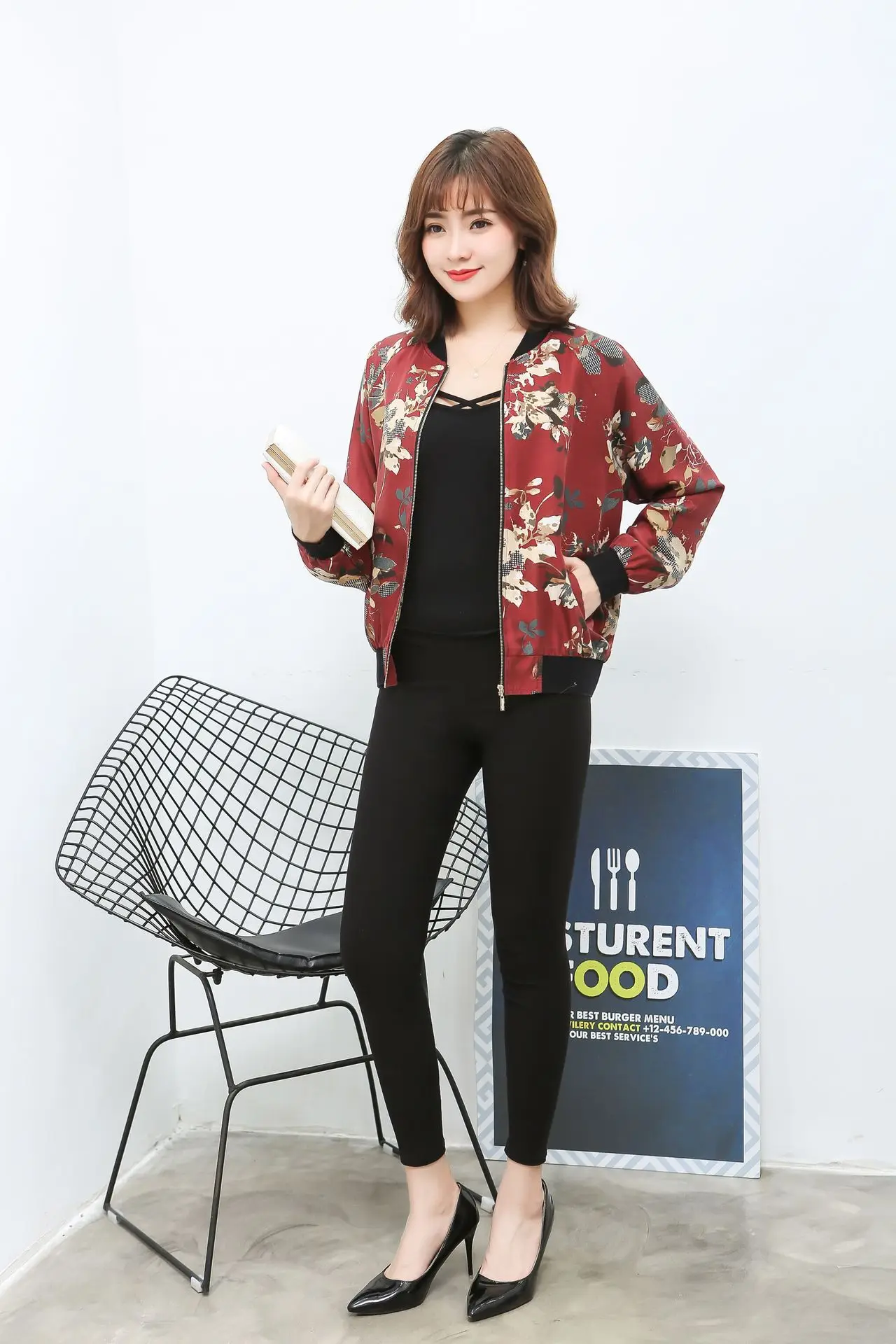 

2019 li ren yi shen Spring And Autumn Real Silk 100 Loose-Fit WOMEN'S Jacket Hangzhou Zipper Cardigan Large Size Flower Baseball
