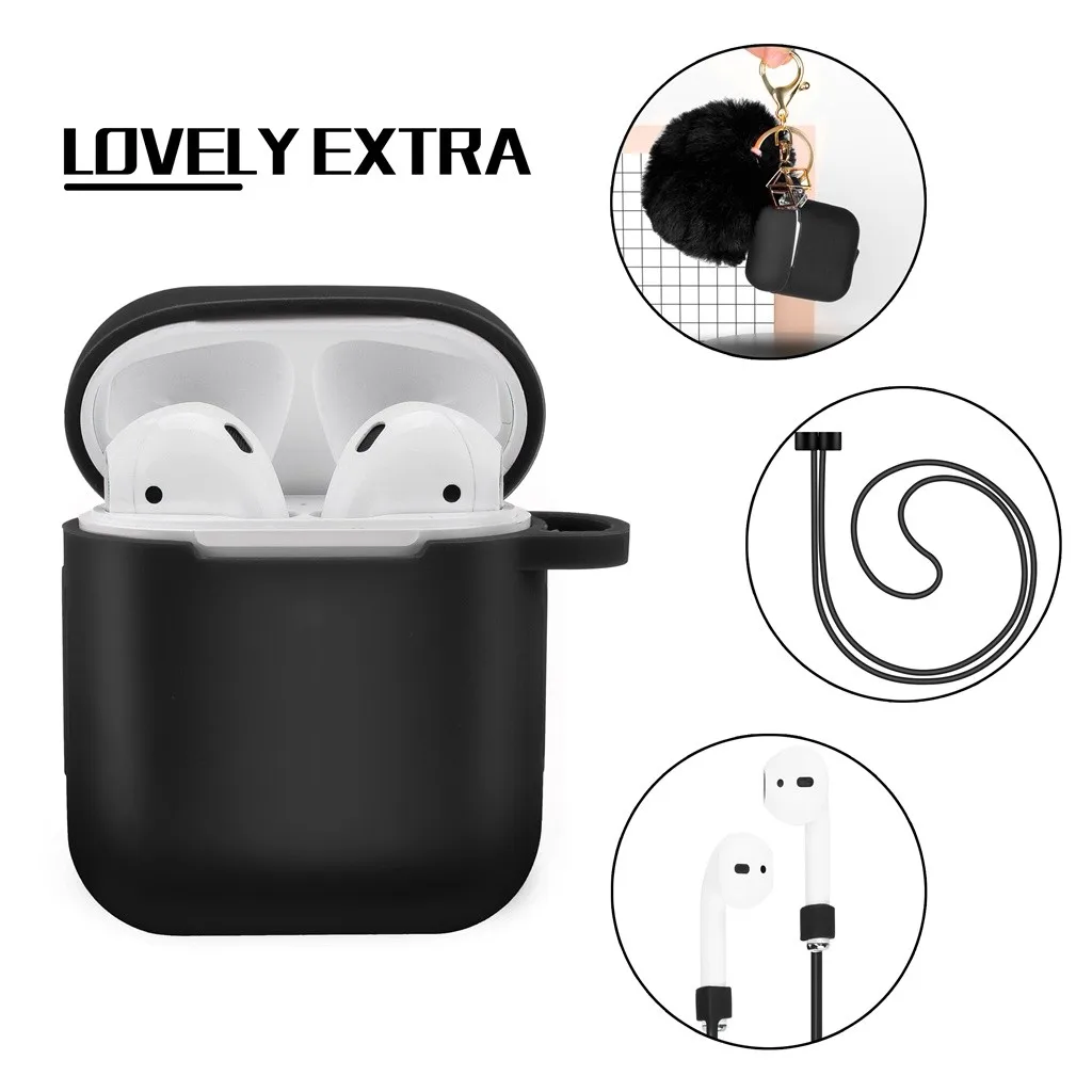 VOBERRY, портативный аксессуар для гарнитуры, набор для Airpods 2& 1, чехол для зарядки, силиконовый защитный чехол и брелок с помпоном, ремешок 829#2