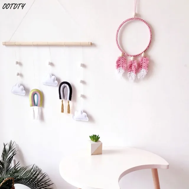 Wooden Wall Hanging Decor Cloud Rainbow Felt Wall Art Ornaments Decor for Kids Bedroom Home/Nursery Room Baby Room Decoration 2