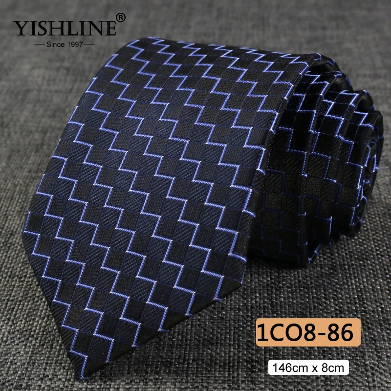 1CO8-86 YISHLINE, распродажа, 8 см, мужские галстуки, классический галстук, синий, для мужчин, в полоску, в клетку, серый, розовый, деловой галстук для жениха, свадебные аксессуары - Цвет: 1CO8-86