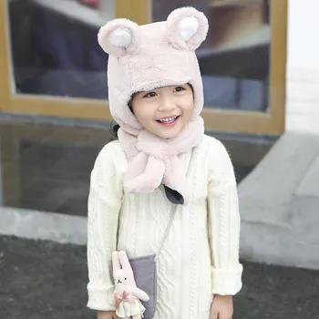 

Children Kids Hat Set Baby Girls Boys Winter Knit Caps Scarves Cute Plus Velvet Warm Cartoon Hat And Scarf Sets