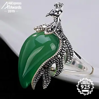 

NOT FAKE S925 Fine Antique shop Rings Beauty Emerald Rings Luxury Taste Phenix Bird Vintage Natural Chalcedony moldavite peridot