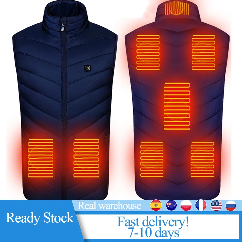 

Electric Outdoor Heated Vest 8 Places Heating Waistcoat Thermal Warm Clothing Feather Winter Sleeveless Heated Jacket