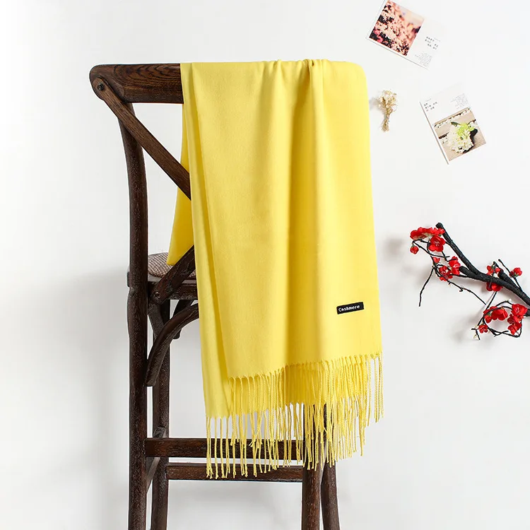 Сплошной цвет, имитация кашемира, шарф для женщин, теплый шарф Джокера - Цвет: brilliant yellow