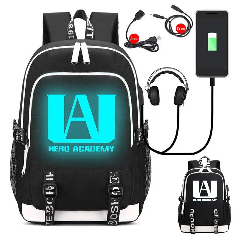 Рюкзак My Hero Academy, светящийся ubs, Водонепроницаемый Школьный рюкзак для мальчиков и девочек, сумка на плечо для ноутбука