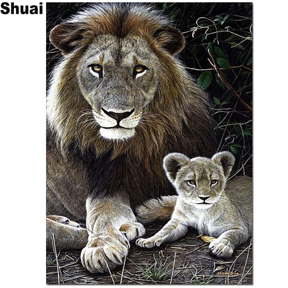 5d diy Diamond Painting lion 3d picture full square round diamond embroidery cubs Rhinestone animals for Home Decoration | Дом и сад