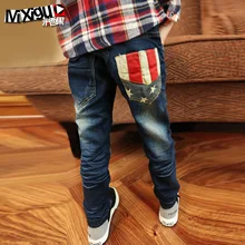 Коллекция года, весенне-осенние джинсовые брюки для мальчиков повседневные штаны для больших мальчиков брюки в Корейском стиле модные детские узкие брюки