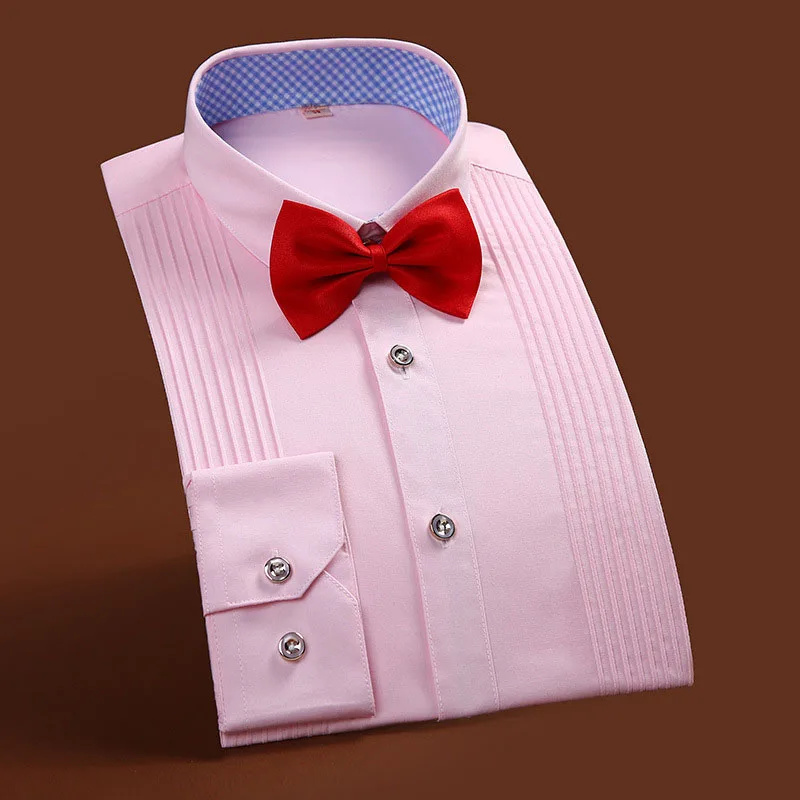 Новое поступление, Мужская однотонная французская рубашка-смокинг, мужские рубашки с длинными рукавами, свадебные рубашки для жениха, вечерние рубашки для ужина - Цвет: Pink