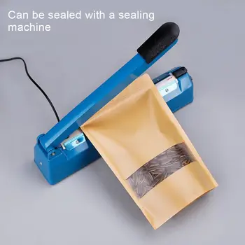 

100pcs Kraft Stand Up Pouches, Zip Lock Stand Up Bags With Matte Window, Reusable, Heat-Sealable For Home Or Business, 5.9×8.6 I