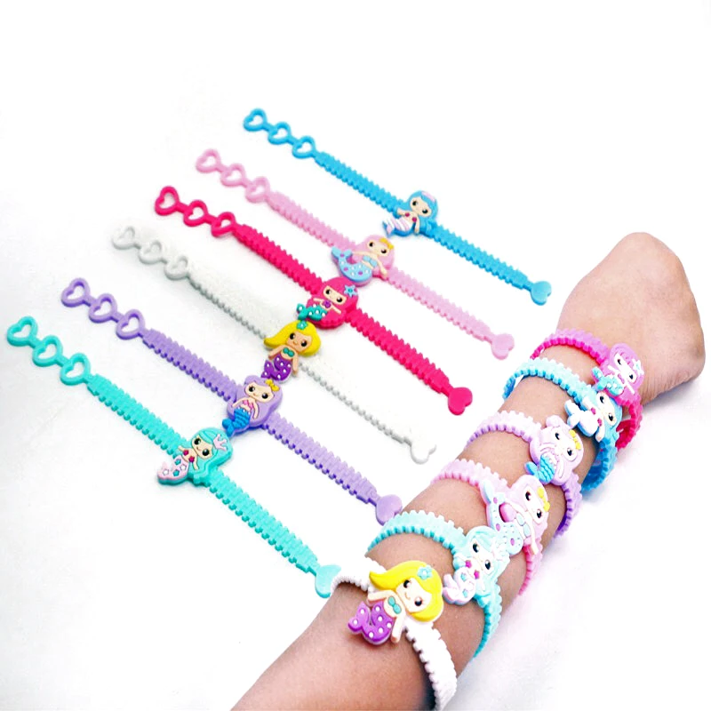 

6pcs/set Cartoon Silicone Children Girl Mermaid Bracelet Adjustable Bangle For Theme Birthday Mermaid Party Decorations Favors