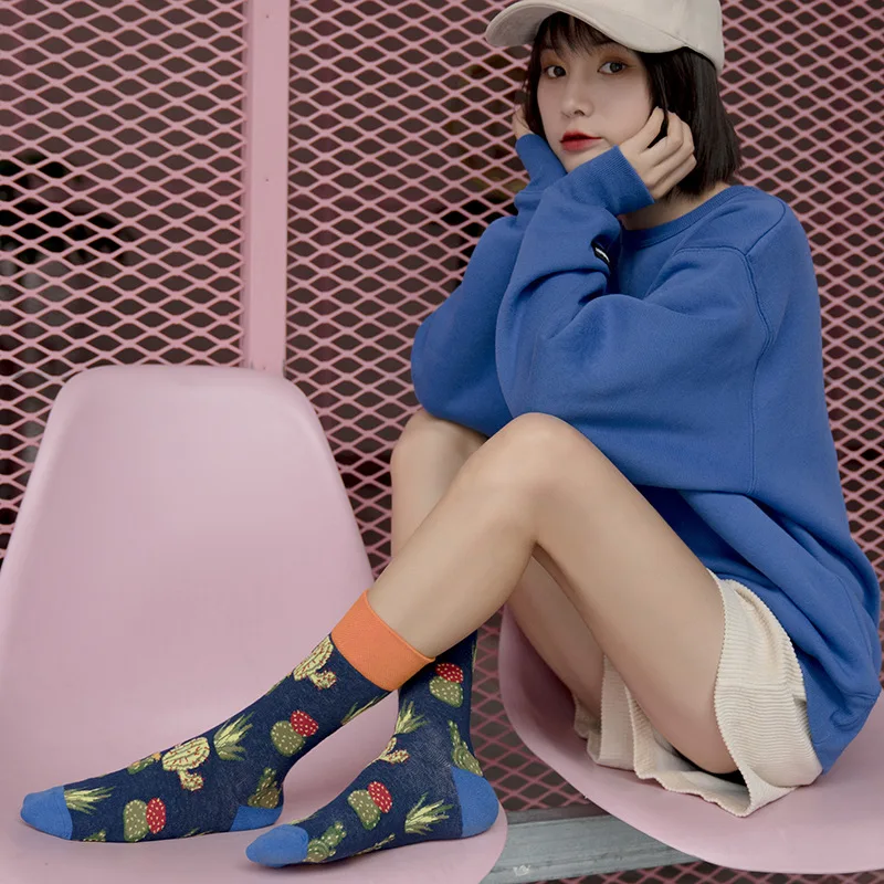 Новинка, красочные женские носки, кактус, японское смешное искусство, Harajuku, красные носки для девочек, ретро хипстерские носки, набор