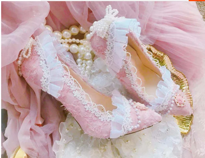 Женская обувь на высоком каблуке с острым носком; обувь во французском стиле для девочек; сезон осень-зима; сетчатая обувь из сафлора; обувь принцессы в винтажном стиле; Милая обувь в стиле Лолиты