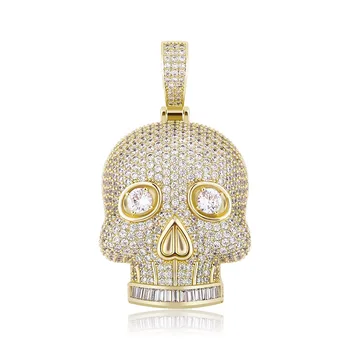 

New Skull Pendant Necklace With Gold 4Mm Tennis Chain High Quality Ice Micropavé Cubic Zirconia Hip Hop Fashion Jewelry Men Gift