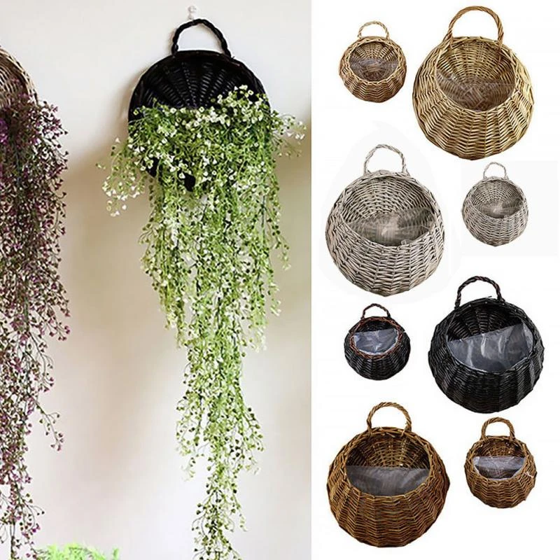 Flower Planter Wall Hanging Wicker Rattam Basket Garden Vine Pot Plants Hol  C❤