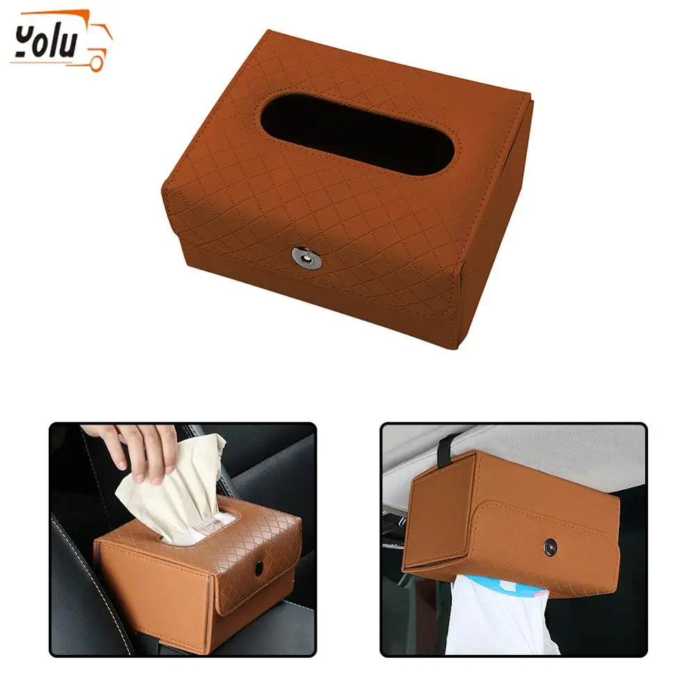 

YOLU Tissue Box PU Leather Car Tissue Box Napkin Holder Sun Visor Hanging Storage Box for car Universal Seat Accessories