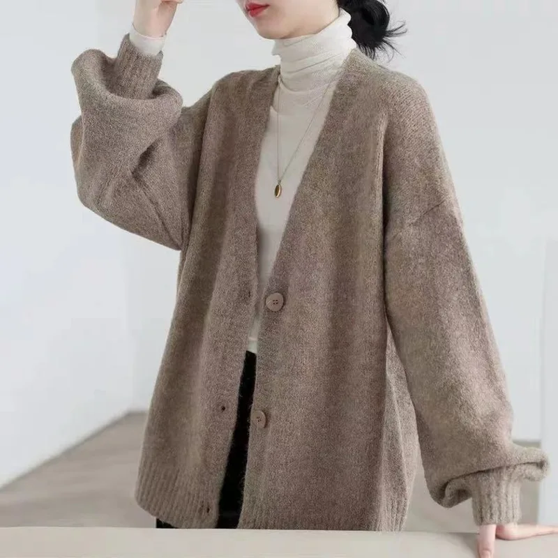 

Женский кардиган с V-образным вырезом, с рукавами-фонариками