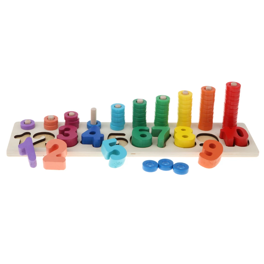 Wooden Colorful Math Counting Stacker Color Sorter Preschool Learning Toy