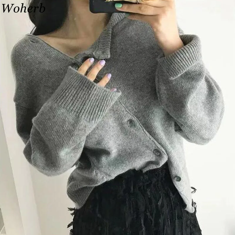 

Woherb Vintage Knitted Cardigan Sweater Women Long Sleeve Inregular Solid Color Coats Harajuku Retro Autumn Fashion New 90677