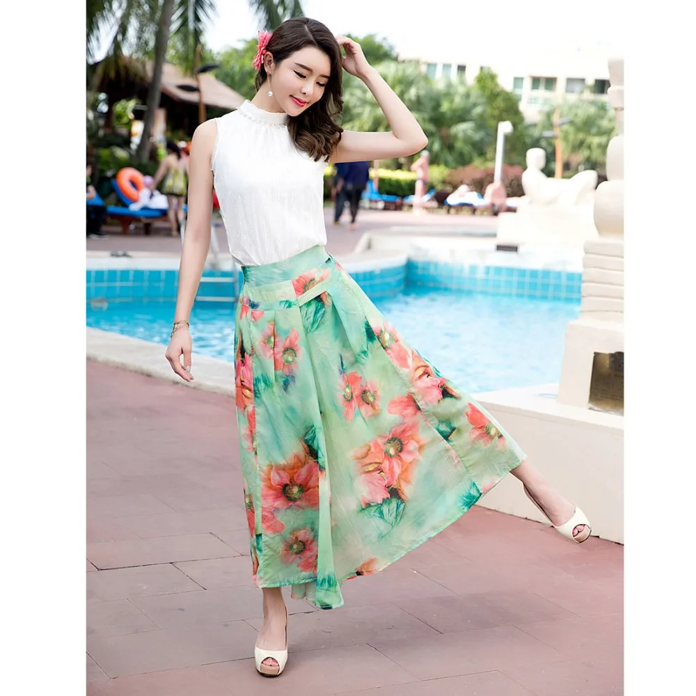 Женские брюки Модные пляжные кюлоты Прямые повседневные Летние шифоновые Узкие