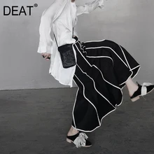[DEAT] высокая эластичная талия, в полоску, черный цвет, смешанные цвета, стереоскопическая юбка средней длины, женская мода, новинка, весна-осень, 13F124