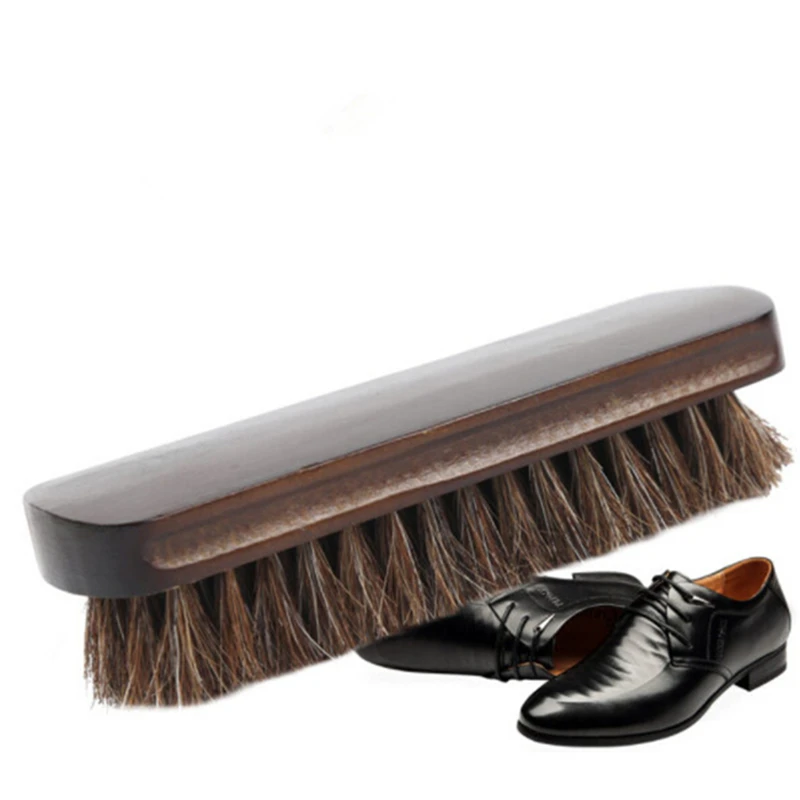 Horsehair Shoe Brush Polish Wood Handle Natural Leather Real Horse Hair