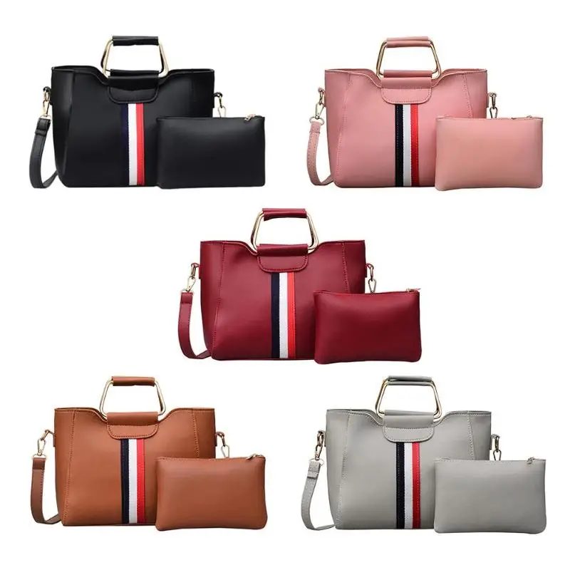 

2pcs/set Hit Color Shoulder Handbags Women PU Leather Crossbody Bags Clutch