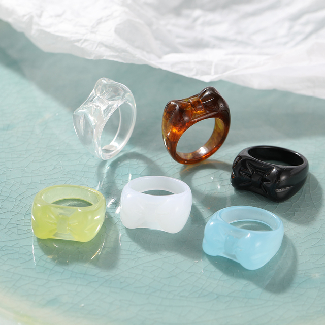 Ins Korea Colorful Fashion Y2k Resin Heart Ring Set Acrylic Thick Round Rings For Women Party Wedding Jewelry Ring Set