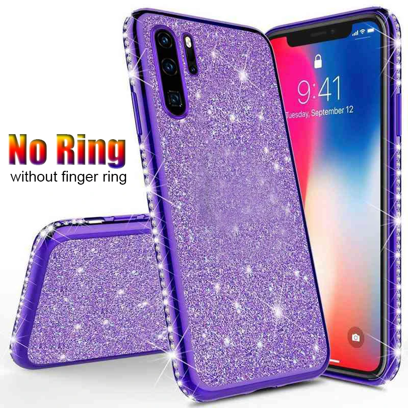 Стразы чехол с кольцом для пальца для HUAWEI Nova 3 3i Honor 7A 7C 7X 8A 8C 8S 8X20 10 Y5 Y6 Y9 бриллиантовый блеск мягкий чехол - Цвет: Purple