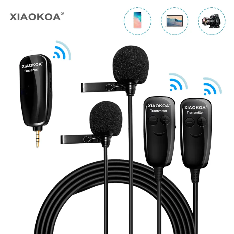 XIAOKOA UHF Lavalier Lapel Wireless Microphone Recording Vlog Youtube Live Interview for Iphone Ipad Android DSLR