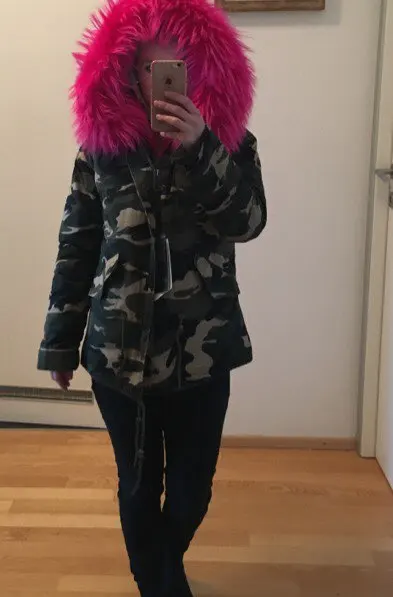 Mantel Jacke Mit Pinkem Fell Parka Jacke Pink Fell Puffer Parka