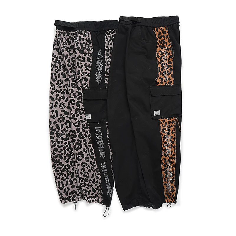 Лоскутные мешковатые штаны-шаровары с леопардовым принтом, Мужские штаны-джоггеры на завязках, мужские брюки в стиле Харадзюку, спортивные штаны в стиле хип-хоп, уличная одежда
