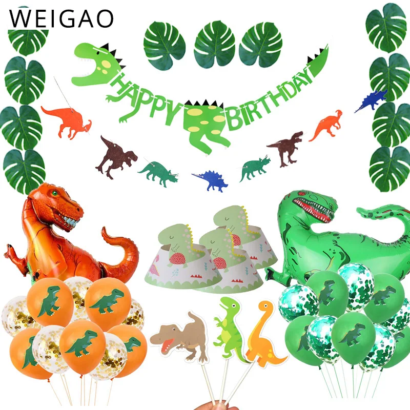 WEIGAO набор динозавров на день рождения, тематический плакат, воздушные шары, шапка, детский реквизит Динозавр для вечеринки, джунгли, животные, детский душ, Декор