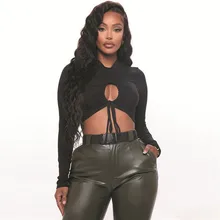 Best Price New Women's Solid Color Long-sleeved Round-neck Hollow Lace-up Top Sexy Short Navel T-shirt Street Wear Party Night Club Wear Best Price New Women's Solid Color Long-sleeved Round-neck Hollow Lace-up Top Sexy Short Navel T-shirt Street Wear Party Night Club Wear