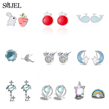 

SMJEL Cute Cartoon Animal Earrings Women Girls Brincos Charming Lovely Unicorn Mermaid Tail Cat Piercing Stud Earring BrIncos