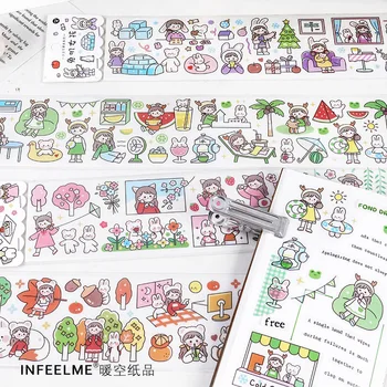 

1pcs Korea Cute Girl Stickers PET Tape DIY Crafts Scrapbooking Creative Magazine Stationery Children Decoration Sticker Kawaii