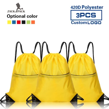 

3pcs Zackpack Drawstring Custom Logo printed Polyester Training Backpack Girl Bag School Sports Waterproof Sack Mochila wholesal