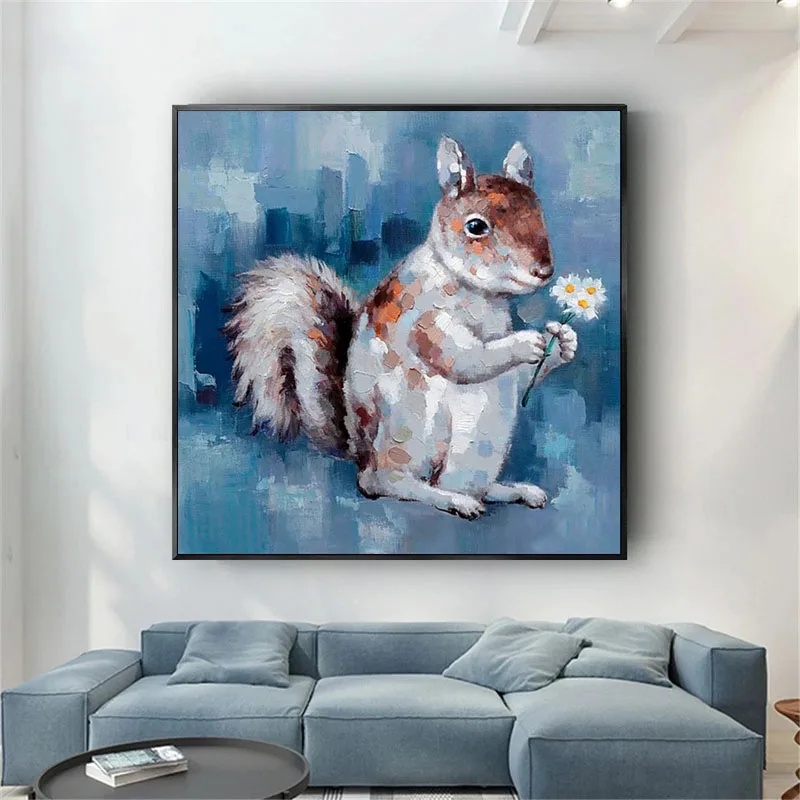 100%hand Painted Oil Painting Cute Squirrel Animal Wall Picture Decorative  Canvas Wall Art Home For Bedroom Kid Room No Frame - Painting & Calligraphy  - AliExpress