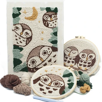 

Owl Embroidery Kit With Wool Handmade DIY Embroidery Material Package Cartoon Embroidery Needlework
