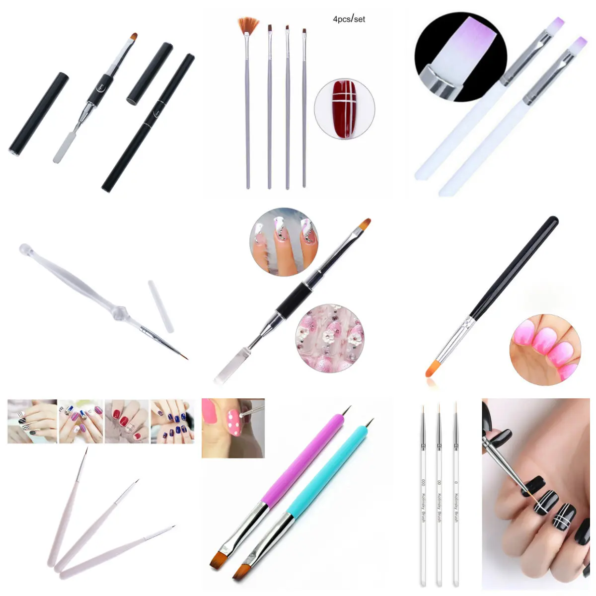 12PCS/5/3/1PCS Nail Brush UV Gel Liner Flower Drawing Painting Pen Kits 3D Manicure Fashion Black Handle Brushes