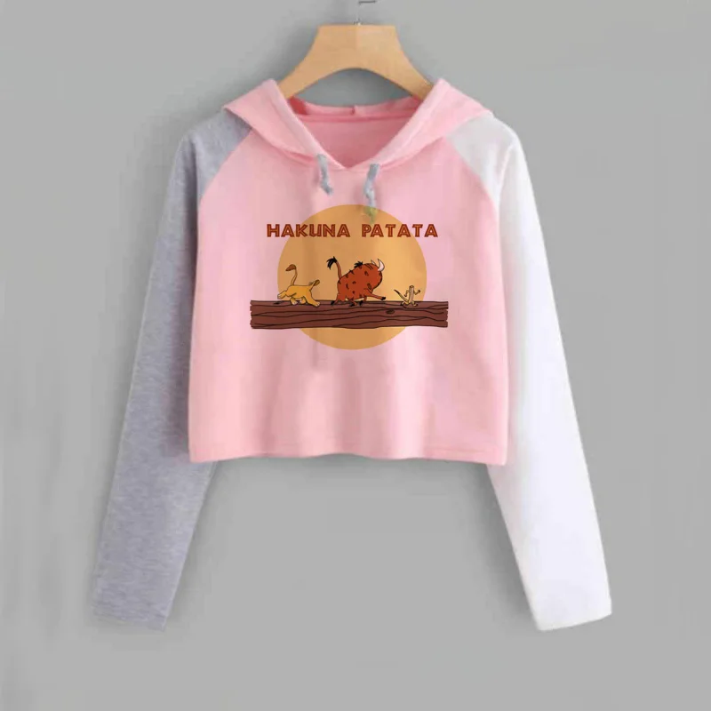 Забавный хакуна матата худи укороченный Женский Толстовка Harajuku пуловер аниме лев Король короткие толстовки дамы девушки толстовка