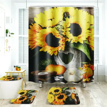 

Sunflower Bathroom Decor Rug Bath Mat Lid Toilet Seat Lid CoverShower Curtain Toilet Seat Mat,1*Lid, 1*Bath Mat