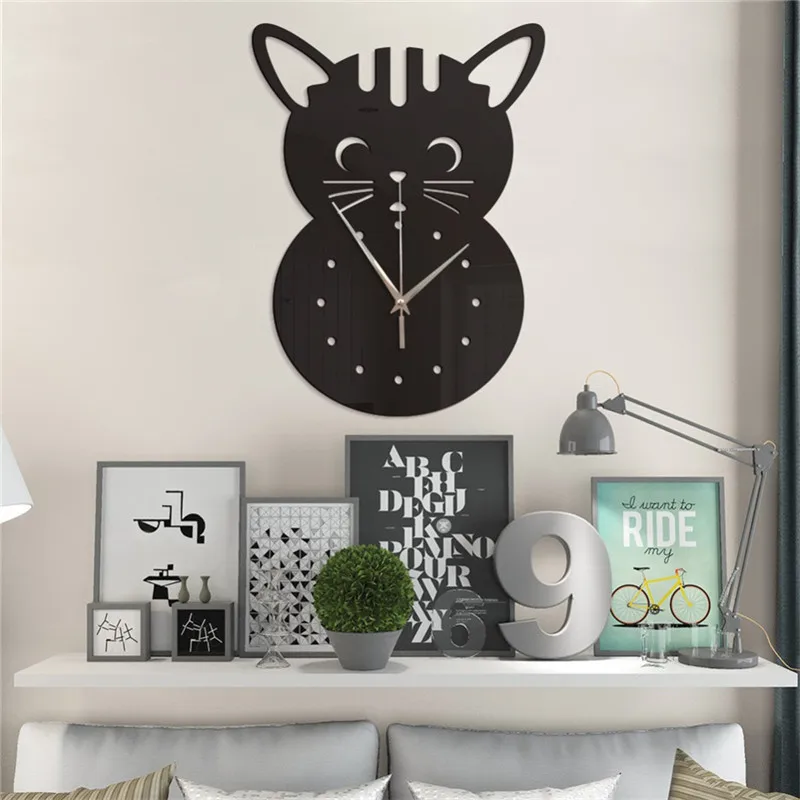 DIY современное 3D творческое зеркало мультфильм настенные часы с изображением кошек домашний офис интерьер гостиной столовая Декор для кухни@ B