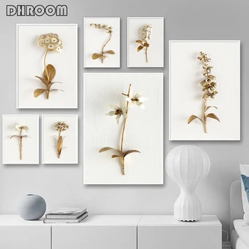 

Golden Plant Leaves and Flowers Wall Art Canvas Painting Wall Pictures for Living Room Nordic Decoration Pictures Morden Decor